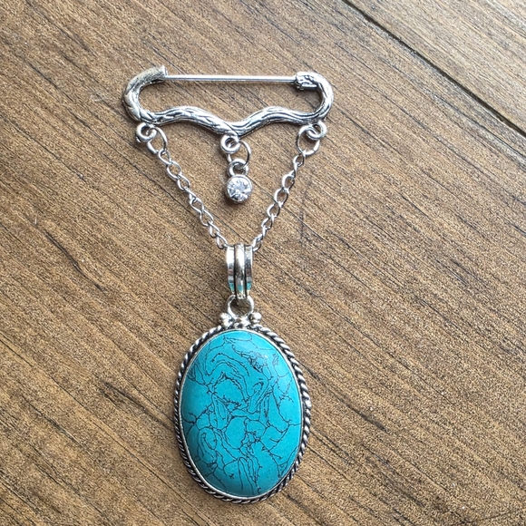 Hand Crafted Jewelry - Hand Crafted Silver and Turquoise Brooch
